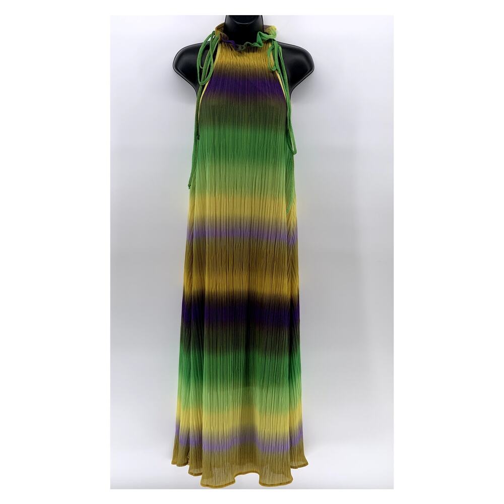 SFERA COLLECTION Women's Yellow-Green-Purple Ombre Pleated Halter Maxi Dress SZS